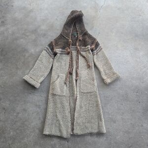 Vintage 70s hooded sweater Chego Chunky Knit cardigan long boho Rockabilly M